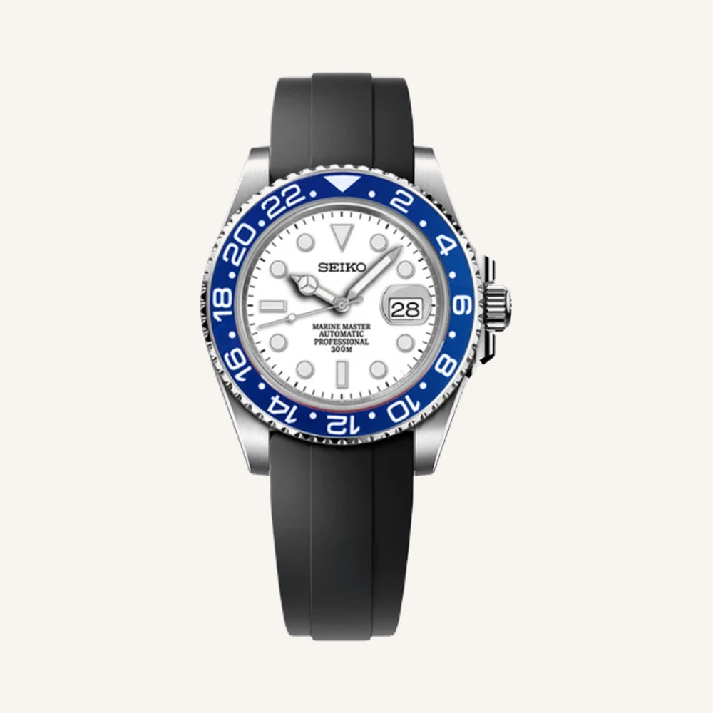GMTeik White Marine Master with black silicone strap