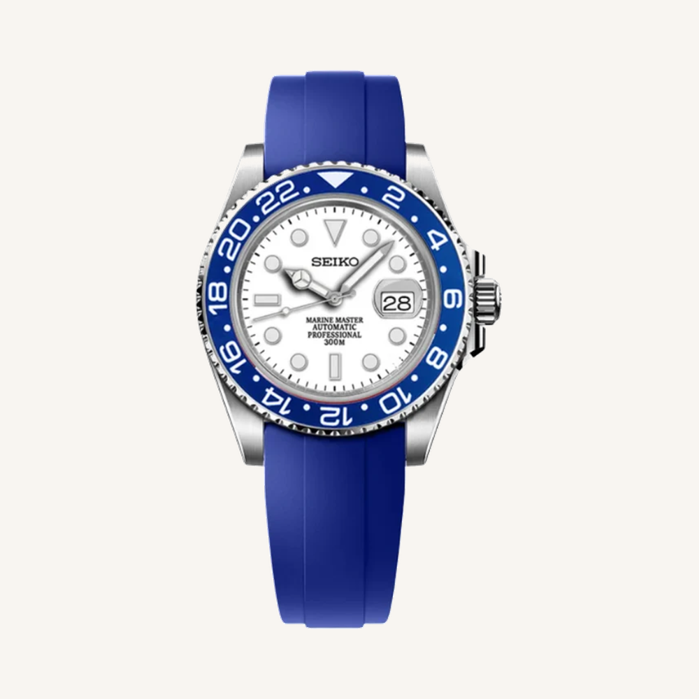 GMTeik White Marine Master with blue silicone strap