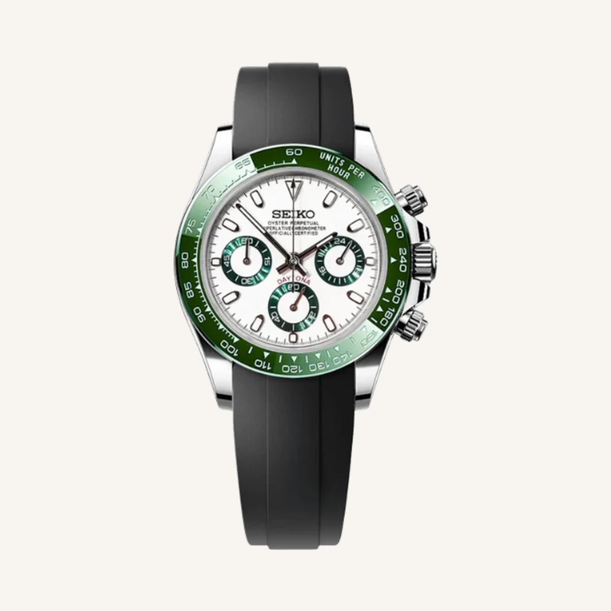 Seitona Green Panda with Black Silicone Strap