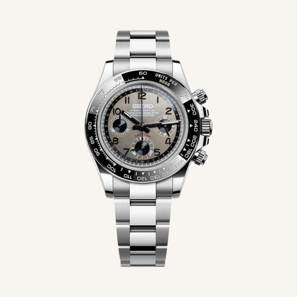 Seitona grey Arabic chronograph, Oyster bracelet