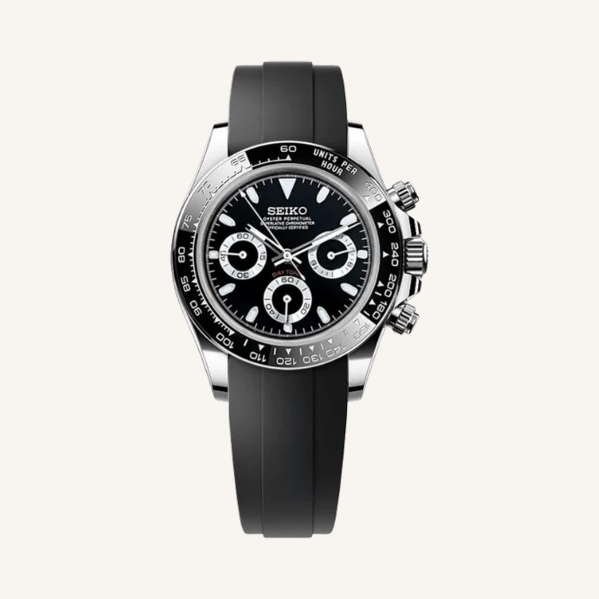 Seitona Reverse Panda with Black Silicone Strap