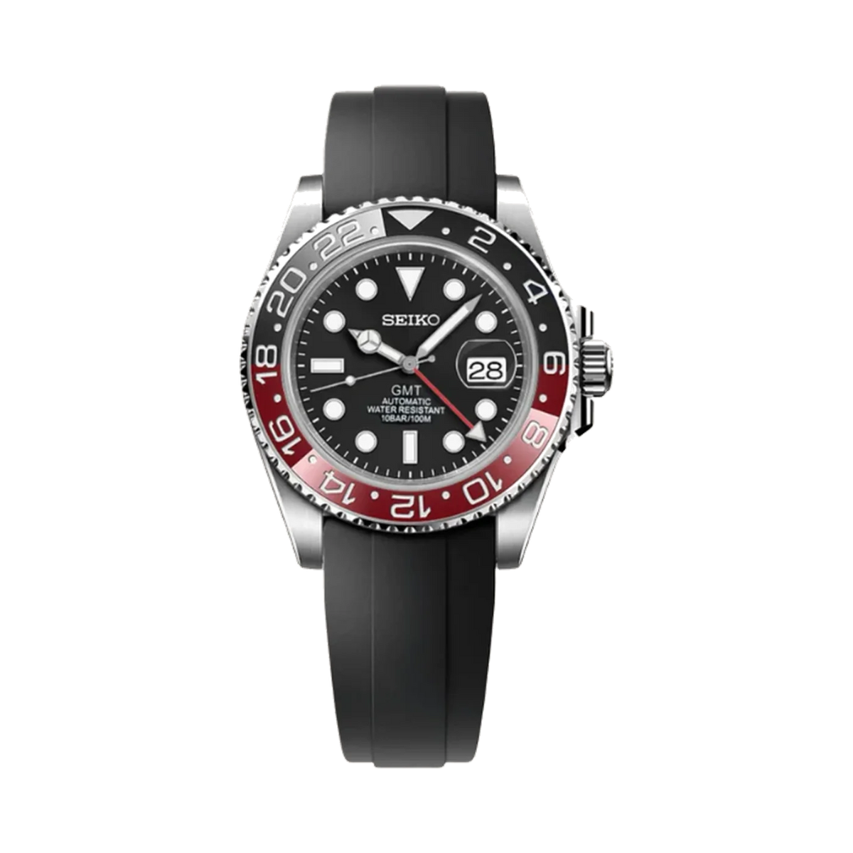 GMTeik Black & Red with black silicone bracelet