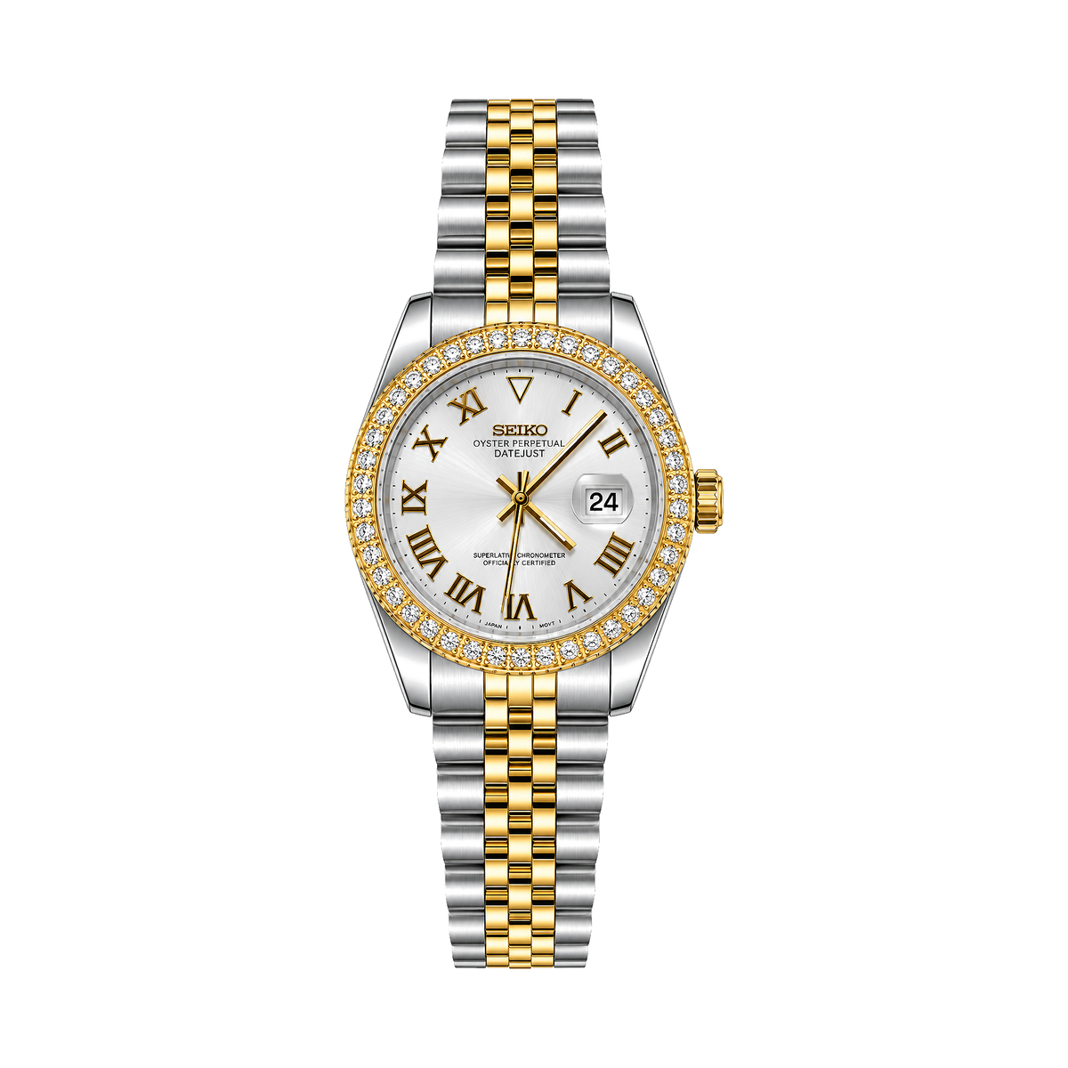 Seikjust Lady Gold Diamond Bezel Roman