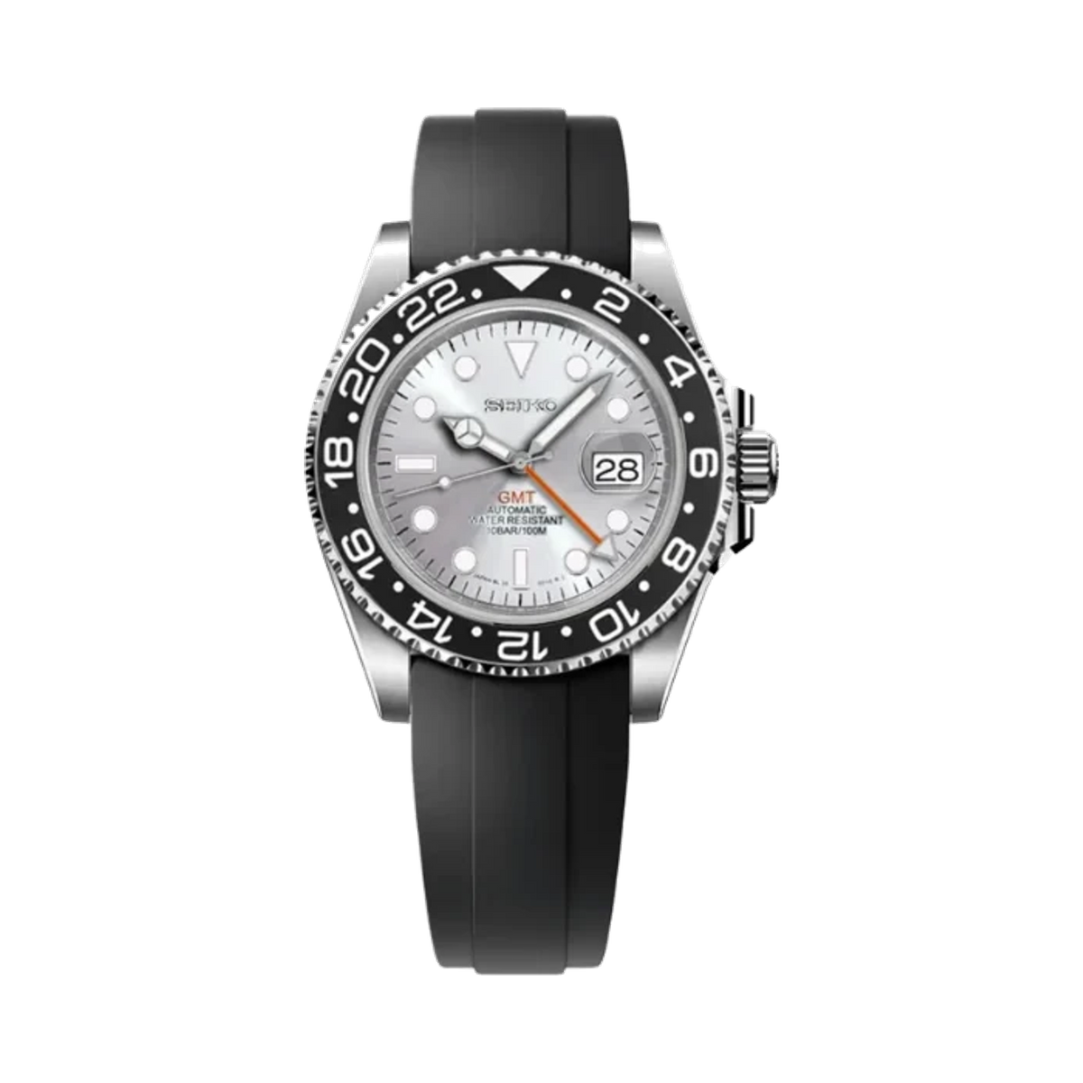 GMTeik White Orange GMT med svart silikonarmband