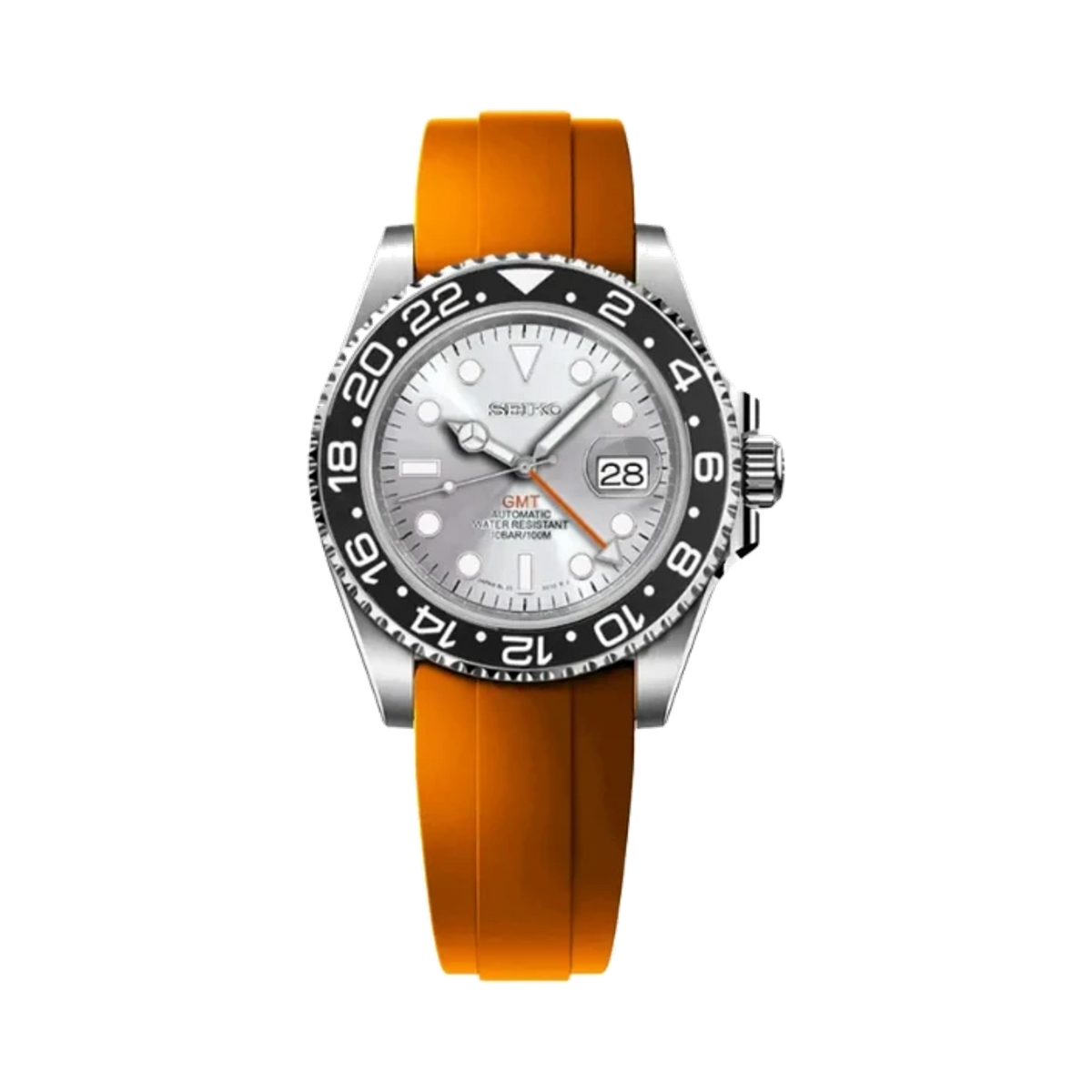 GMTeik White Orange GMT med orange silikonarmband